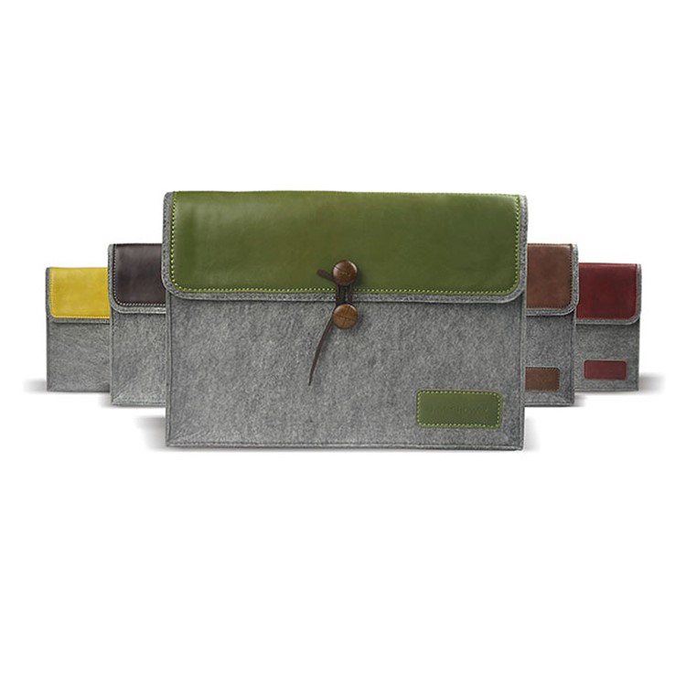 J.M.SHOW Envelope Leather + Wool Felt Protective Bag for MacBook 12-inch with Retina Display(2015), Size: 31x21cm - Green-8