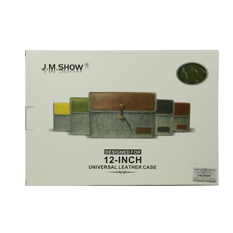 J.M.SHOW Envelope Leather + Wool Felt Protective Bag for MacBook 12-inch with Retina Display(2015), Size: 31x21cm - Green-9