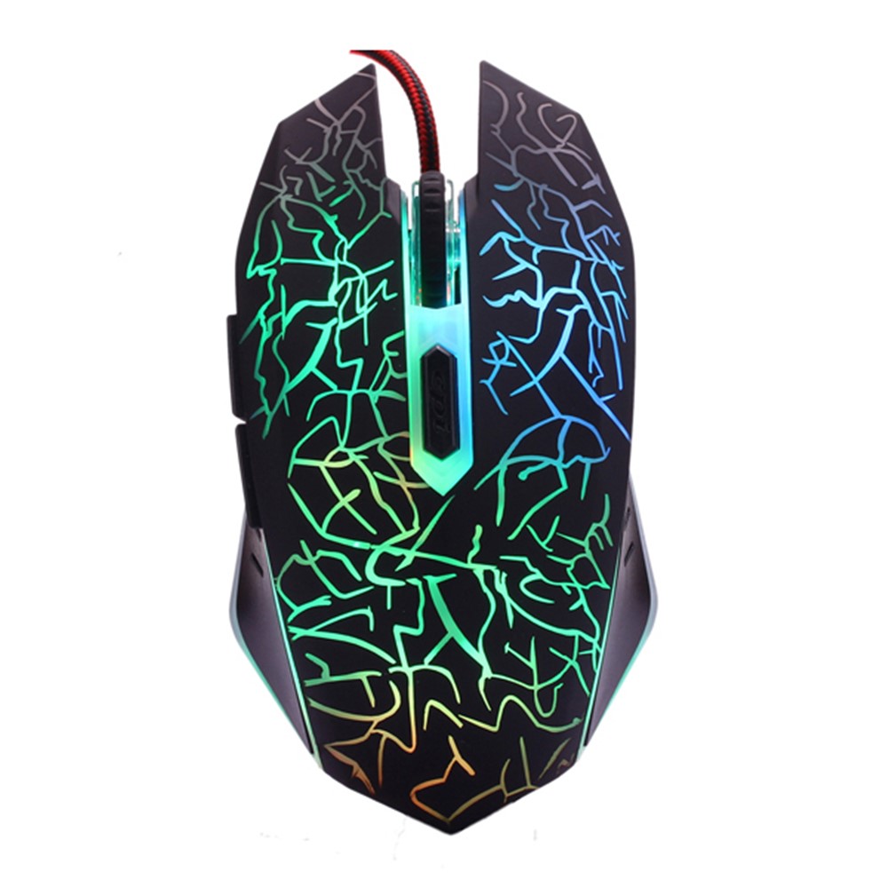 6 Teclas Padrão de Crack Wired Optical Game Mouse 2400dpi Com Luz de Fundo Respiratória