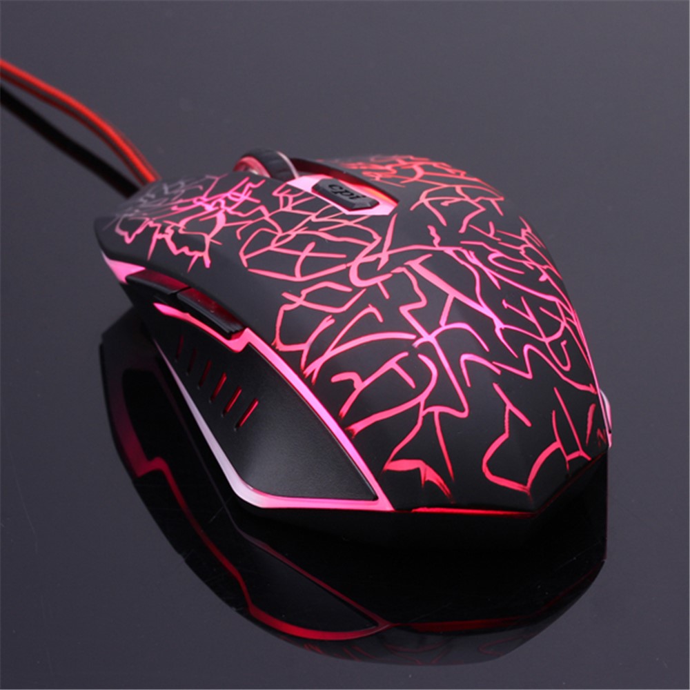 6 Tasti Crack Pattern Wired Optical Game Mouse 2400DPI Con Respiro Retroilluminato