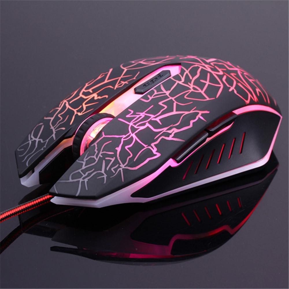 6 Tasti Crack Pattern Wired Optical Game Mouse 2400DPI Con Respiro Retroilluminato