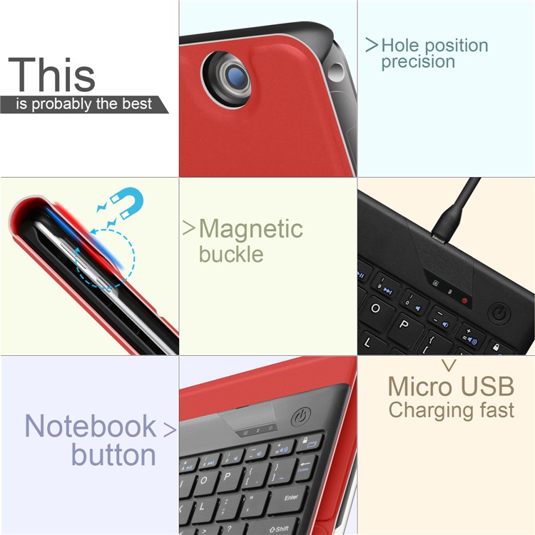 Detachable Bluetooth Keyboard Leather Stand Shell for Huawei MediaPad T3 10 - Red-3