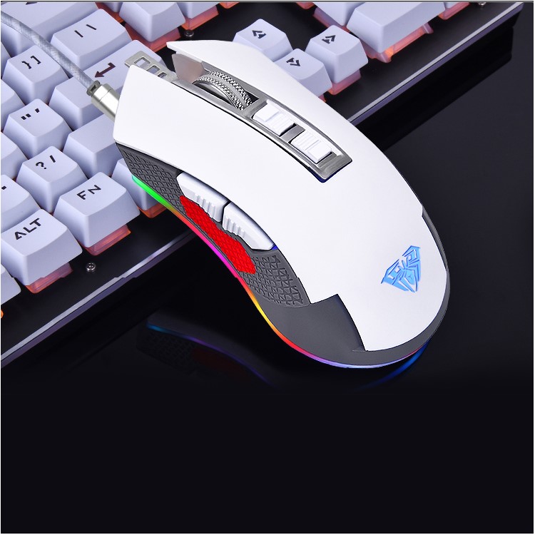AULA Vanguard II 3325 Game Chip Optical Engine 7 Buttons Macro Programmable USB Gaming Mouse - White-1