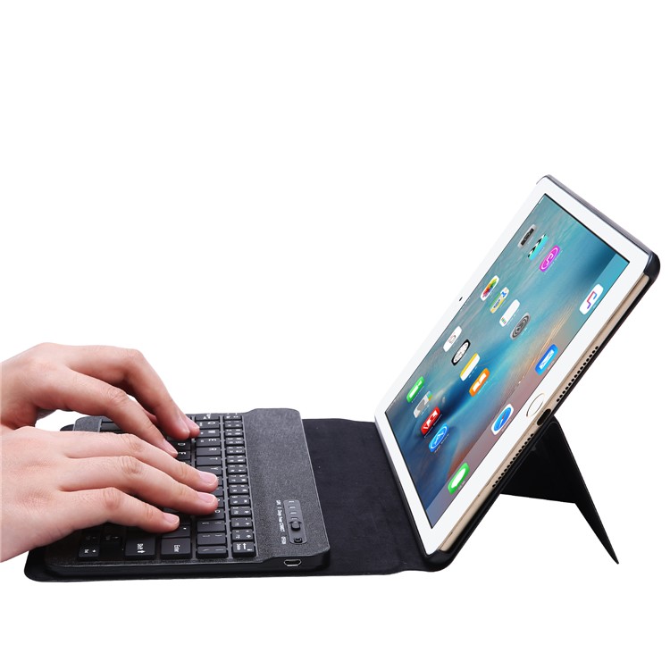 XD-158 Universal Backlight Metal Silk Print Leather Keyboard Stand Tablet Case Accessory for iPad 9.7 (2017)/Pro 9.7(2016)/iPad Air 2/1 - Black-5