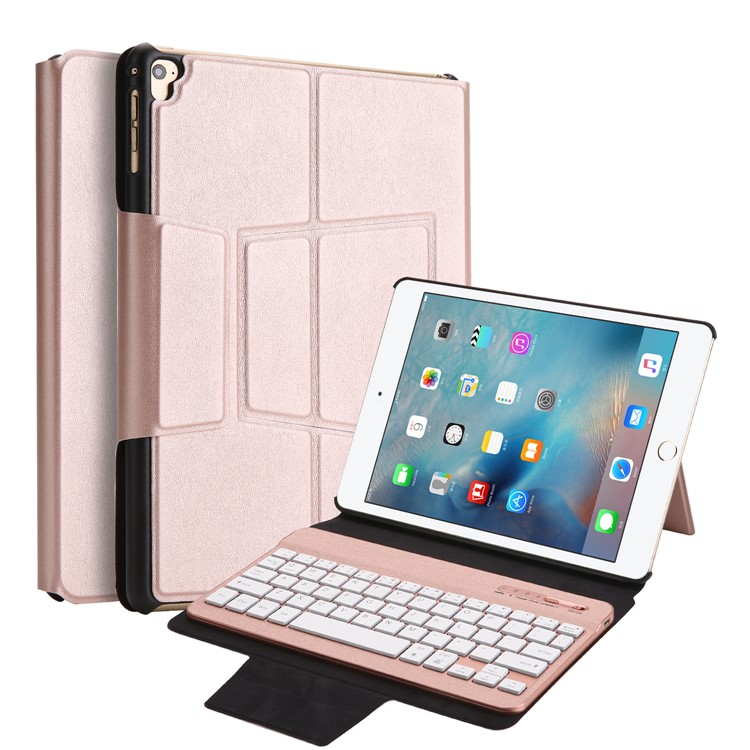 XD-158 Silk Print Leather Bluetooth Backlight Universal Keyboard Case with Stand for iPad 9.7 (2017)/Pro 9.7(2016)/iPad Air 2/1 - Rose Gold-1