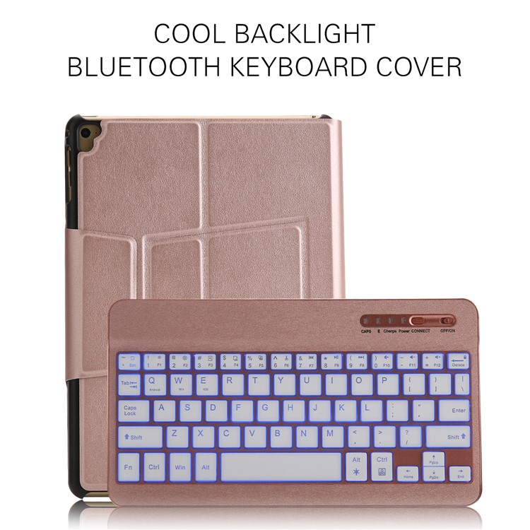 XD-158 Silk Print Leather Bluetooth Backlight Universal Keyboard Case with Stand for iPad 9.7 (2017)/Pro 9.7(2016)/iPad Air 2/1 - Rose Gold-17