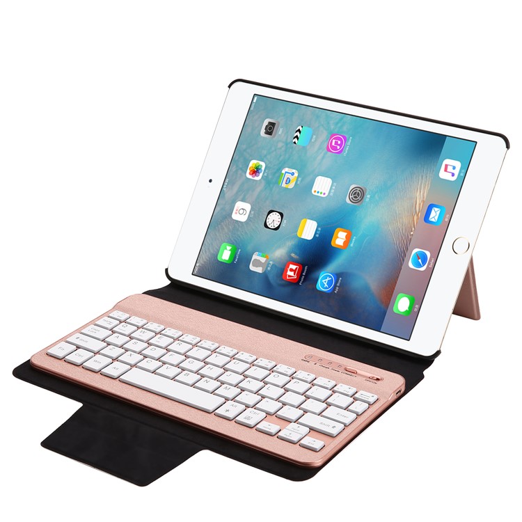 XD-158 Silk Print Leather Bluetooth Backlight Universal Keyboard Case with Stand for iPad 9.7 (2017)/Pro 9.7(2016)/iPad Air 2/1 - Rose Gold-3