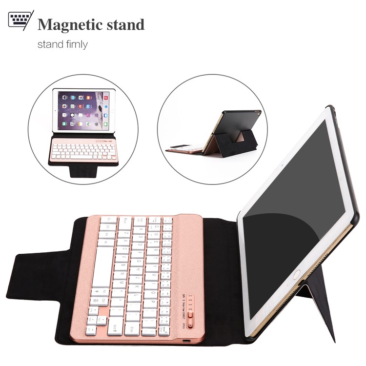 XD-158 Silk Print Leather Bluetooth Backlight Universal Keyboard Case with Stand for iPad 9.7 (2017)/Pro 9.7(2016)/iPad Air 2/1 - Rose Gold-4