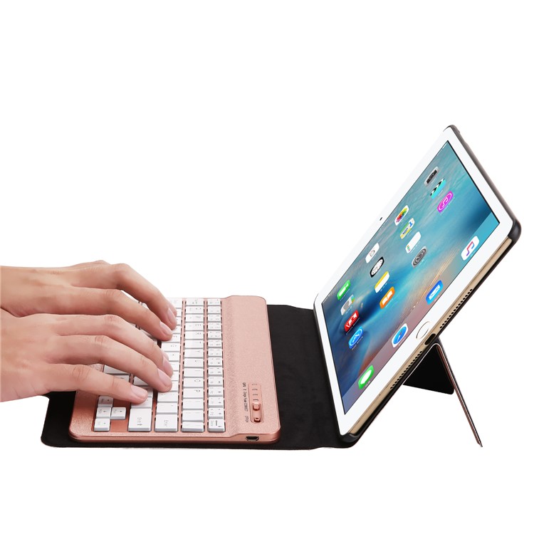 XD-158 Silk Print Leather Bluetooth Backlight Universal Keyboard Case with Stand for iPad 9.7 (2017)/Pro 9.7(2016)/iPad Air 2/1 - Rose Gold-7