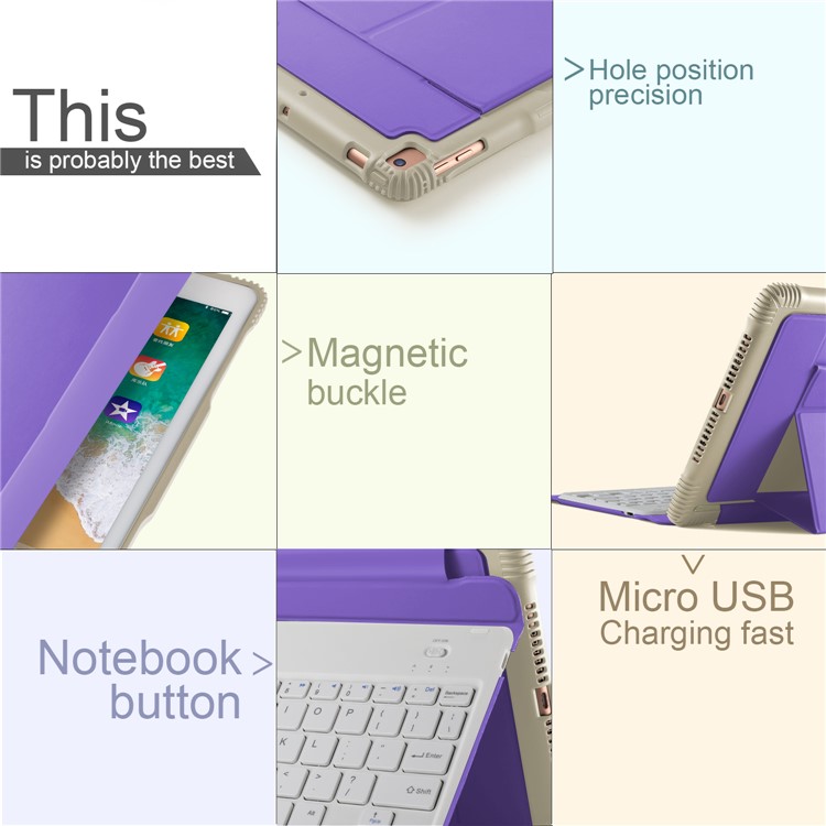 Detachable Bluetooth Keyboard Leather Tablet Casing with Stand for iPad 9.7-inch (2017)/iPad Pro 9.7 inch (2016)/iPad Air 2/iPad Air - Purple-5