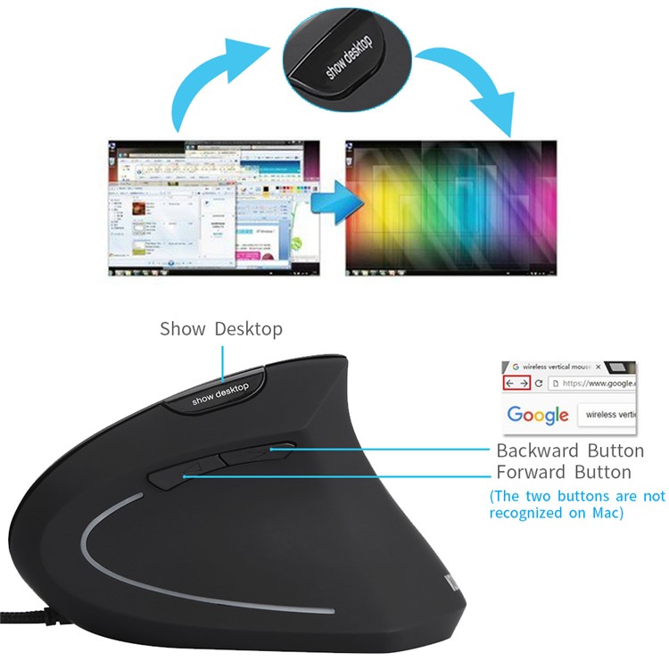 MODAO Ergonomic High Precision Optical Vertical Wired Mouse with 4 Adjustable DPI - Black-14