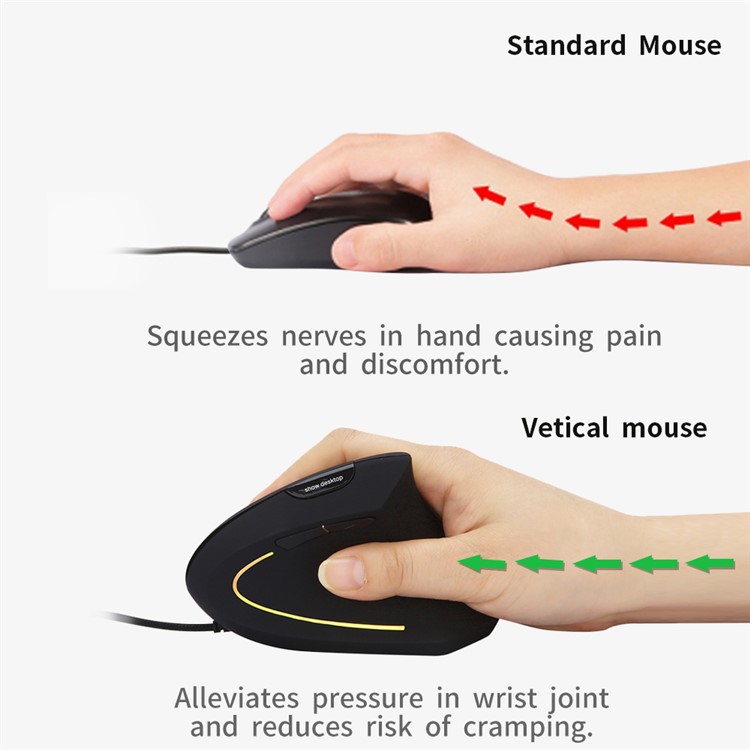 MODAO Ergonomic High Precision Optical Vertical Wired Mouse with 4 Adjustable DPI - Black-15