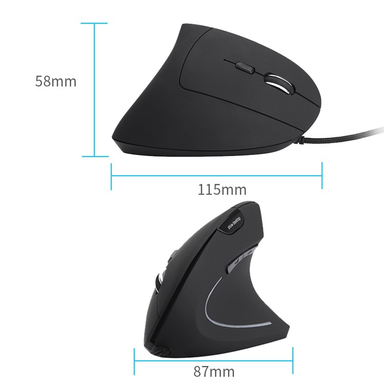 MODAO Ergonomic High Precision Optical Vertical Wired Mouse with 4 Adjustable DPI - Black-3