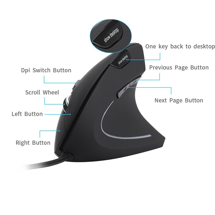 MODAO Ergonomic High Precision Optical Vertical Wired Mouse with 4 Adjustable DPI - Black-4