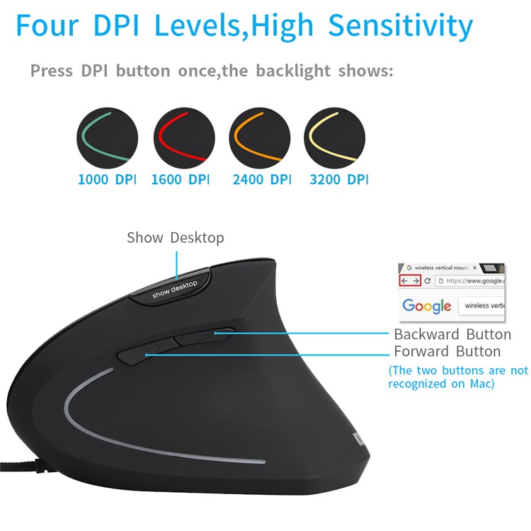MODAO Ergonomic High Precision Optical Vertical Wired Mouse with 4 Adjustable DPI - Black-6