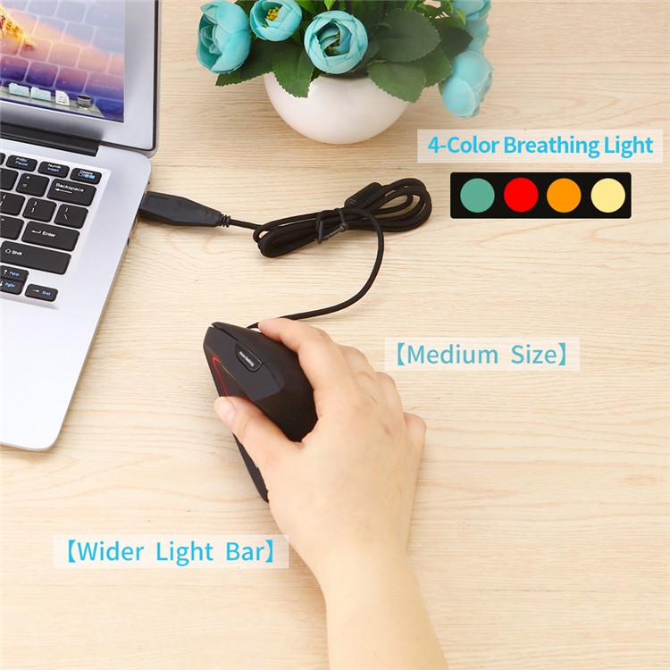 MODAO Ergonomic High Precision Optical Vertical Wired Mouse with 4 Adjustable DPI - Black-7