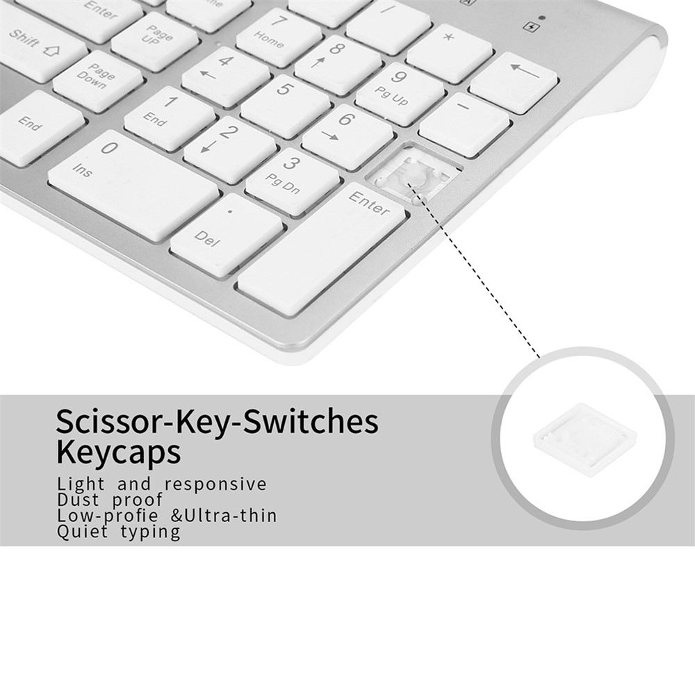 Juego Combo De Mouse De Teclado Inalámbrico Mudo 2.4G Compacto De Tamaño Completo - Blanco-6