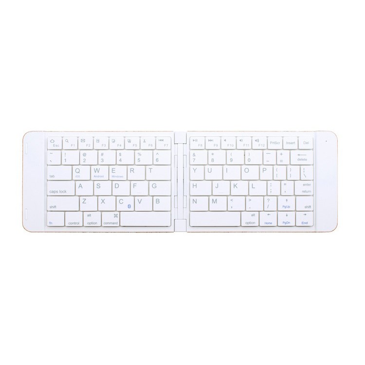 Ultra-thin Rechargeable Folding Bluetooth Wireless Keyboard for IOS Android Phones Tablets - White / Wood Texture-2