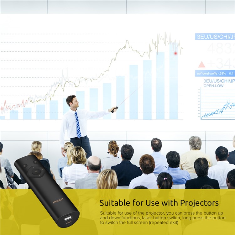PISEN Pointer Presenter Rechargeable 2.4GHz PPT Clicker Air Mouse 2500mAh Power Bank-6