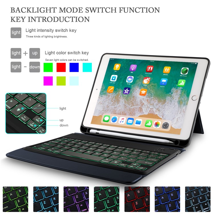 2-in-1 Wireless Bluetooth Backlit Keyboard Leather Shell Case for 9.7 inch iPad - Blue-11