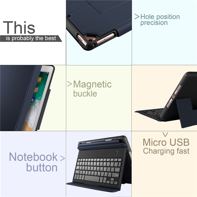 2-in-1 Wireless Bluetooth Backlit Keyboard Leather Shell Case for 9.7 inch iPad - Blue-14