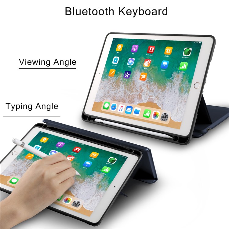 2-in-1 Wireless Bluetooth Backlit Keyboard Leather Shell Case for 9.7 inch iPad - Blue-16