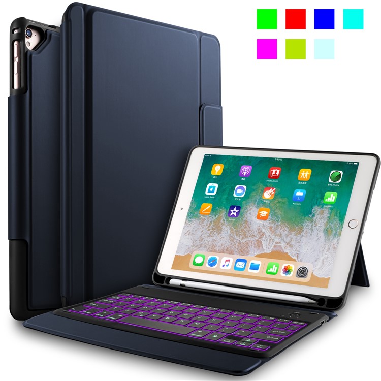 2-in-1 Wireless Bluetooth Backlit Keyboard Leather Shell Case for 9.7 inch iPad - Blue-2