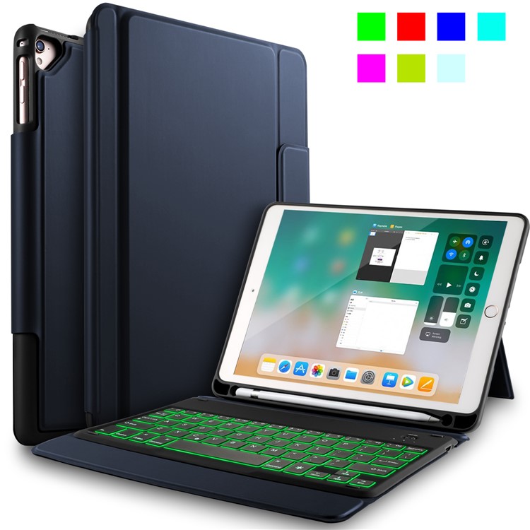 2-in-1 Wireless Bluetooth Backlit Keyboard Leather Shell Case for 9.7 inch iPad - Blue-3
