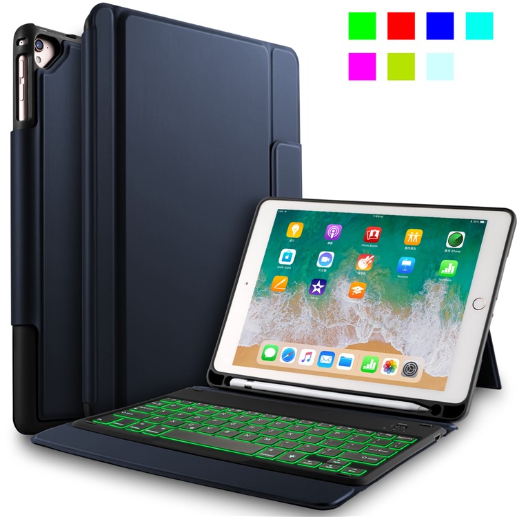 2-in-1 Wireless Bluetooth Backlit Keyboard Leather Shell Case for 9.7 inch iPad - Blue-4