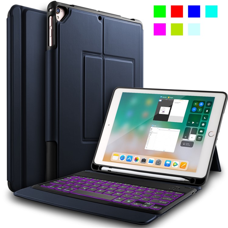 2-in-1 Wireless Bluetooth Backlit Keyboard Leather Shell Case for 9.7 inch iPad - Blue-5
