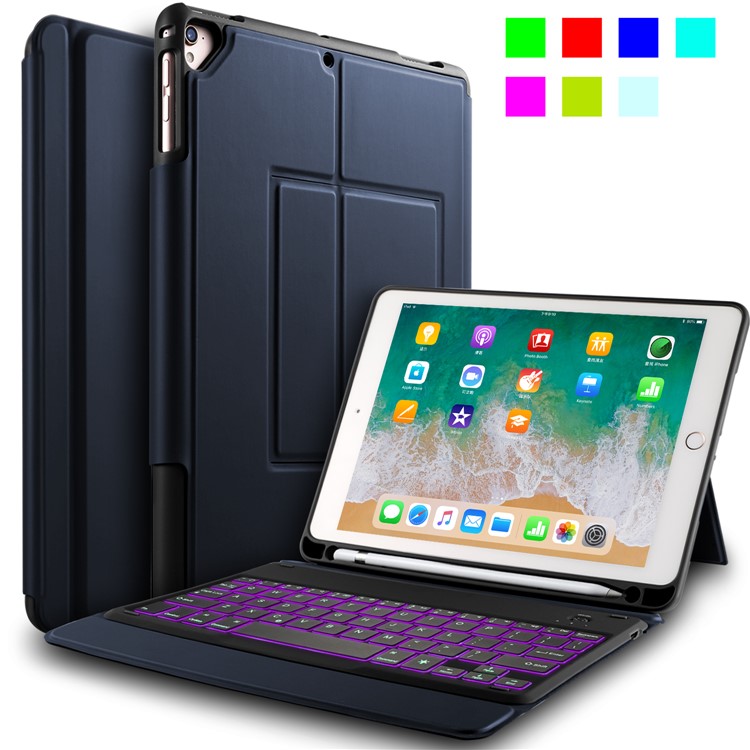 2-in-1 Wireless Bluetooth Backlit Keyboard Leather Shell Case for 9.7 inch iPad - Blue-6