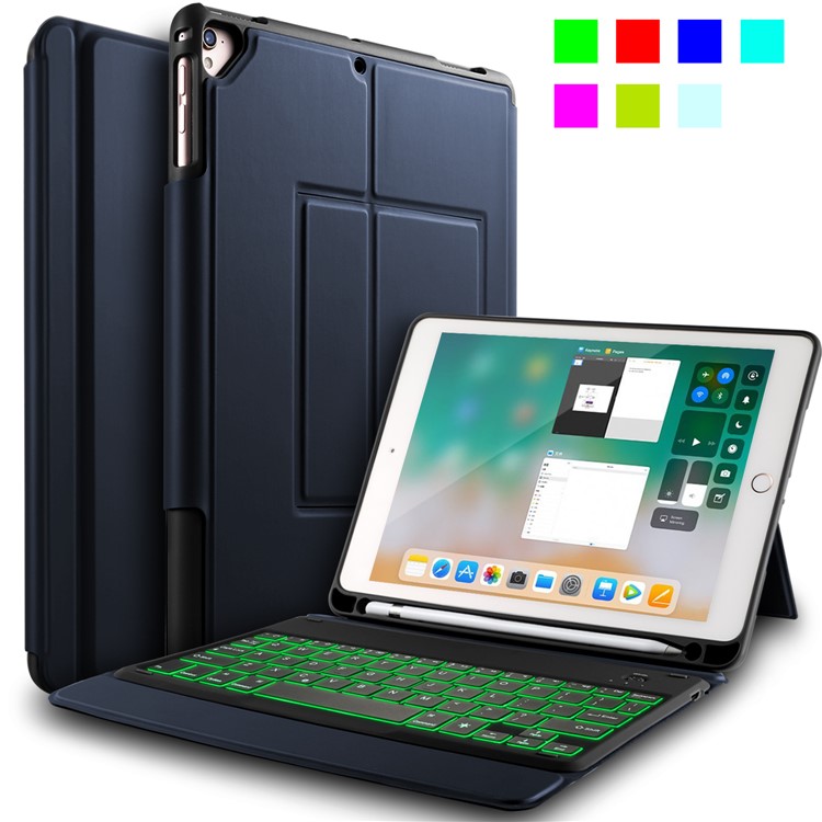 2-in-1 Wireless Bluetooth Backlit Keyboard Leather Shell Case for 9.7 inch iPad - Blue-7