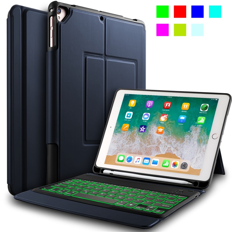 2-in-1 Wireless Bluetooth Backlit Keyboard Leather Shell Case for 9.7 inch iPad - Blue-8