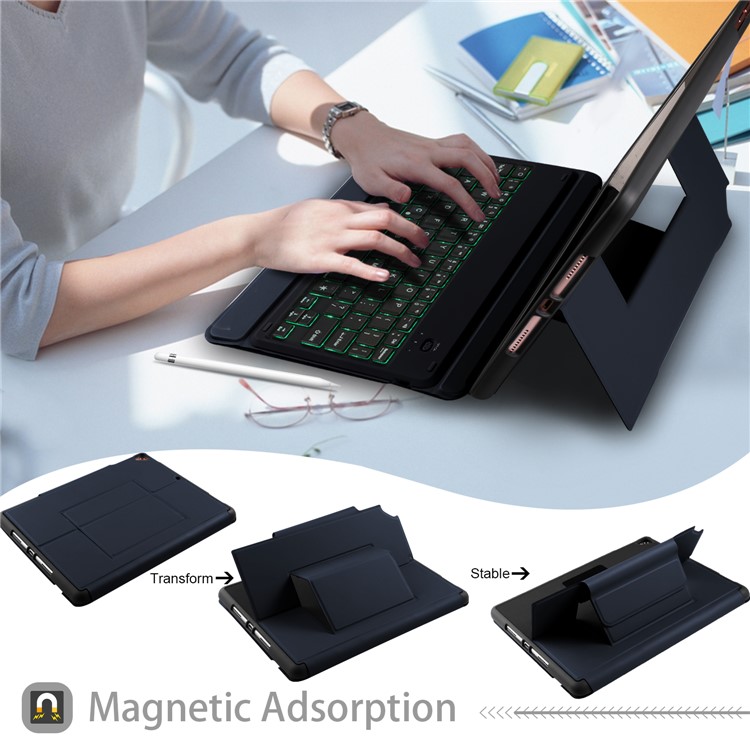 2-in-1 Wireless Bluetooth Backlit Keyboard Leather Shell Case for 9.7 inch iPad - Blue-9