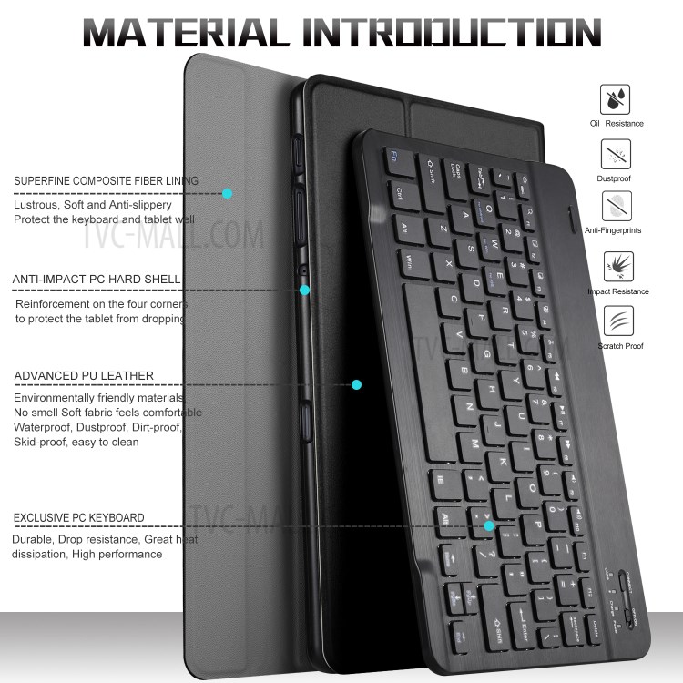 Support De Cuir Amovible Clavier Bluetooth Flip Cas Pour Samsung Galaxy Tab A 10.5 (2018) T590 T595 - Noir-4