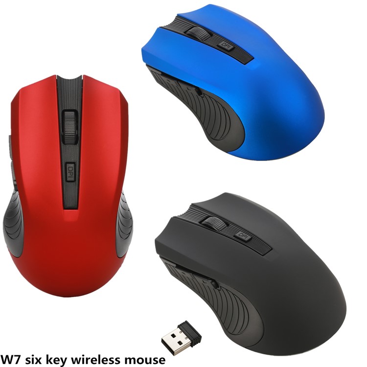 W7 800/1200/1600 DPI Mouse da Gioco Wireless Ottico a 6 Tasti Con Ricevitore USB da 2,4 g - Nero-7