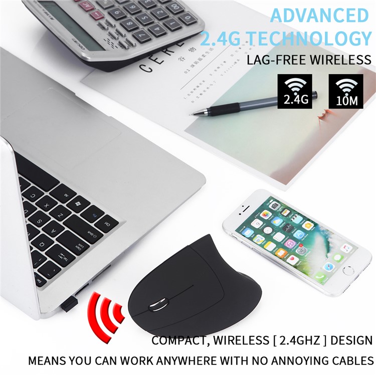 E32 Left-handed Mouse Wireless 2.4G Ergonomic Vertical 800/1200/1600 DPI Adjustable Mouse with 5 Buttons-2