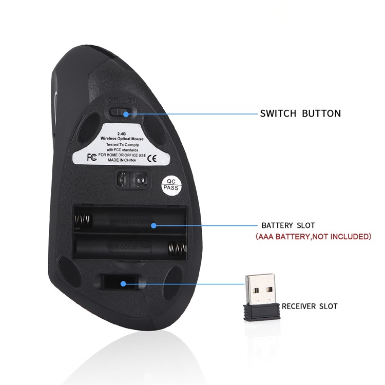 E32 Left-handed Mouse Wireless 2.4G Ergonomic Vertical 800/1200/1600 DPI Adjustable Mouse with 5 Buttons-4