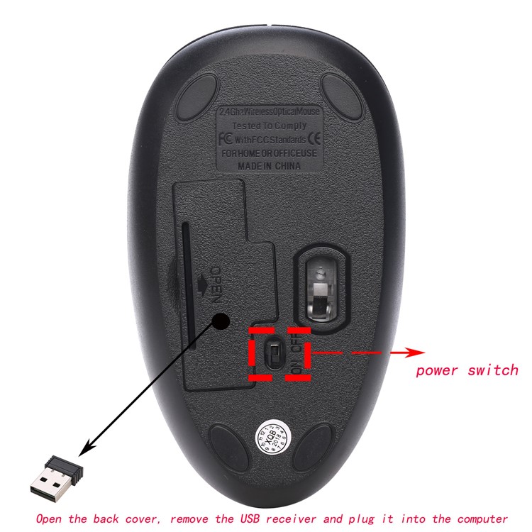 W9 2.4G Mouse óptico Inalámbrico 1600DPI 3 Teclas - Negro-6