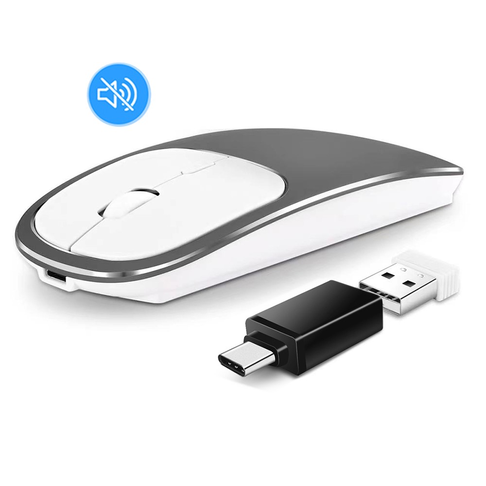 Wiederaufladbare Kabellose 2.4G-Maus Aus Aluminiumlegierung Mit Typ-C-Adapter - Grau-1
