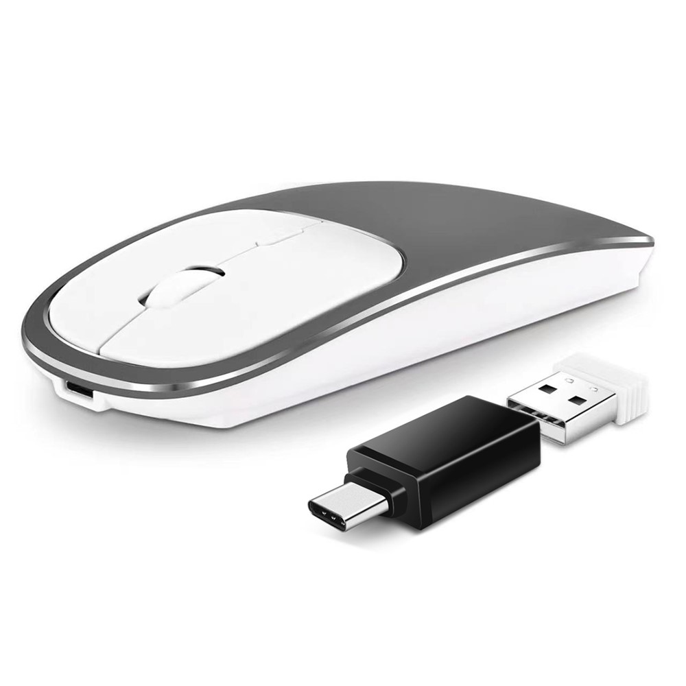 Wiederaufladbare Kabellose 2.4G-Maus Aus Aluminiumlegierung Mit Typ-C-Adapter - Grau-2