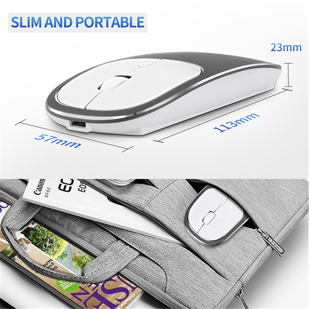 Wiederaufladbare Kabellose 2.4G-Maus Aus Aluminiumlegierung Mit Typ-C-Adapter - Grau-3