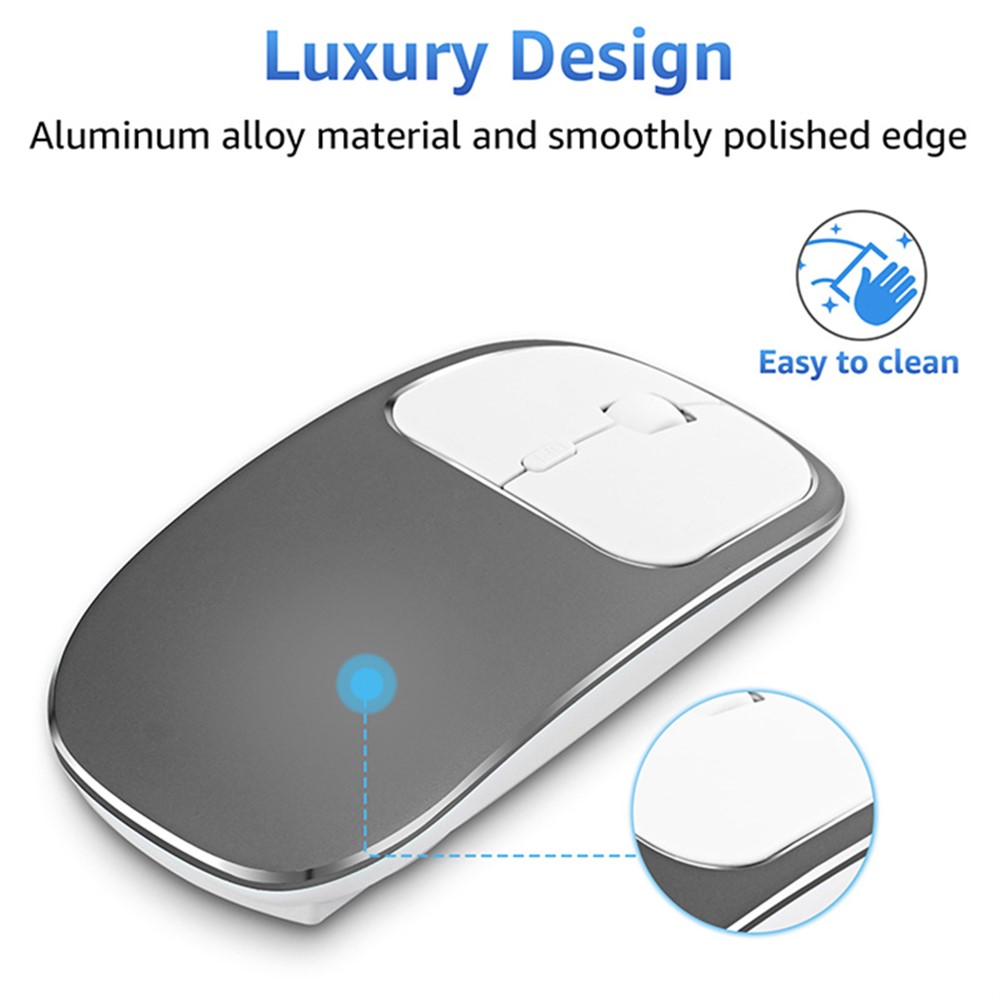 Wiederaufladbare Kabellose 2.4G-Maus Aus Aluminiumlegierung Mit Typ-C-Adapter - Grau-6