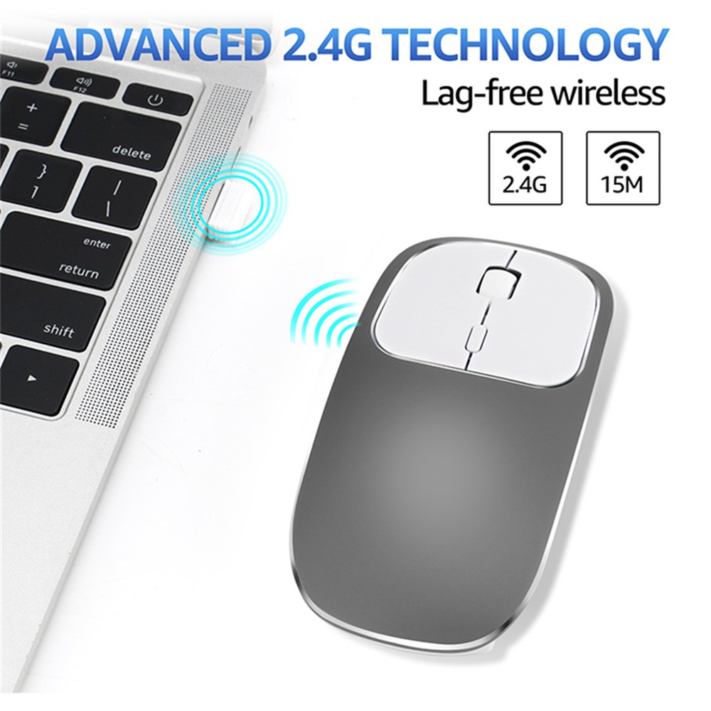 Wiederaufladbare Kabellose 2.4G-Maus Aus Aluminiumlegierung Mit Typ-C-Adapter - Grau-7