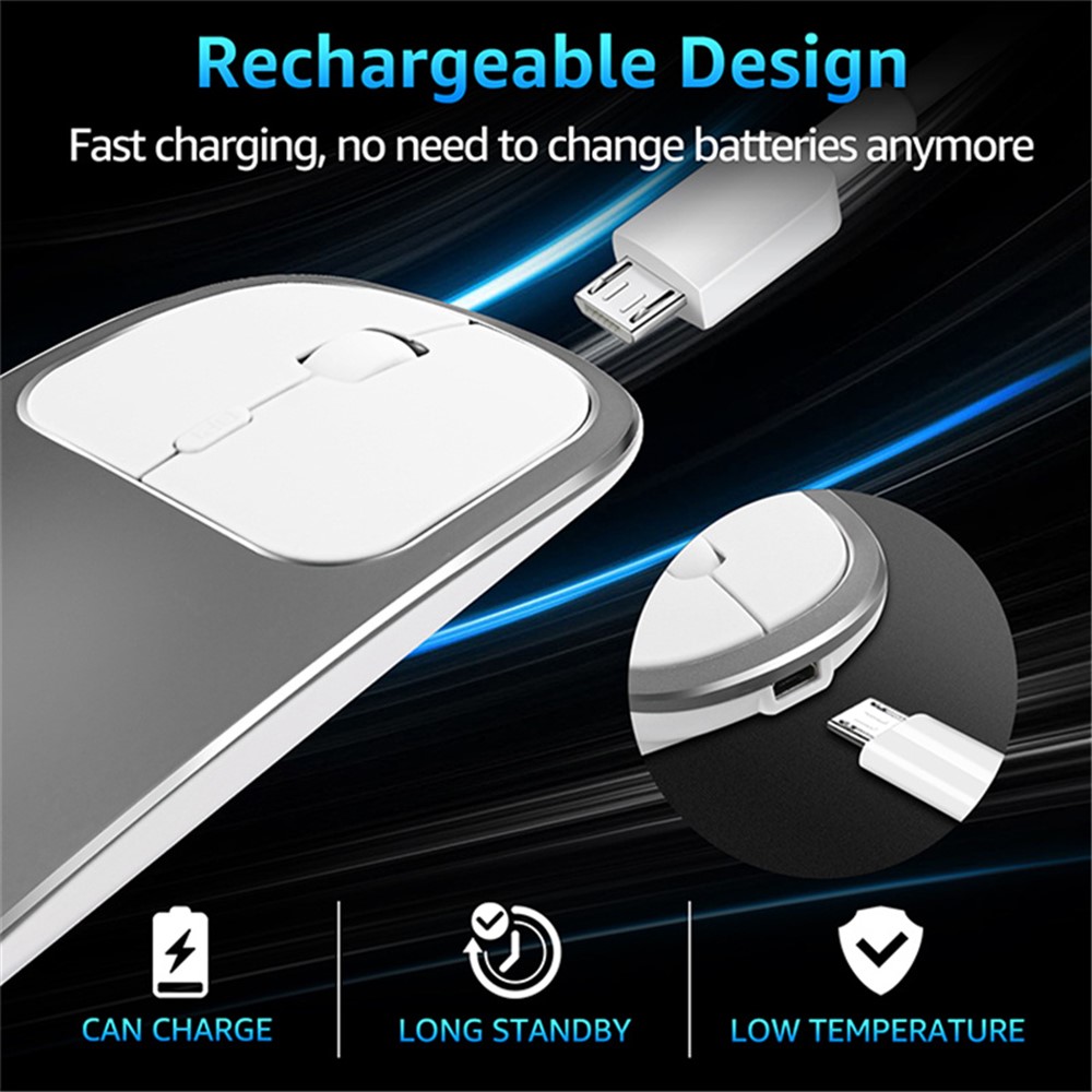 Wiederaufladbare Kabellose 2.4G-Maus Aus Aluminiumlegierung Mit Typ-C-Adapter - Grau-8