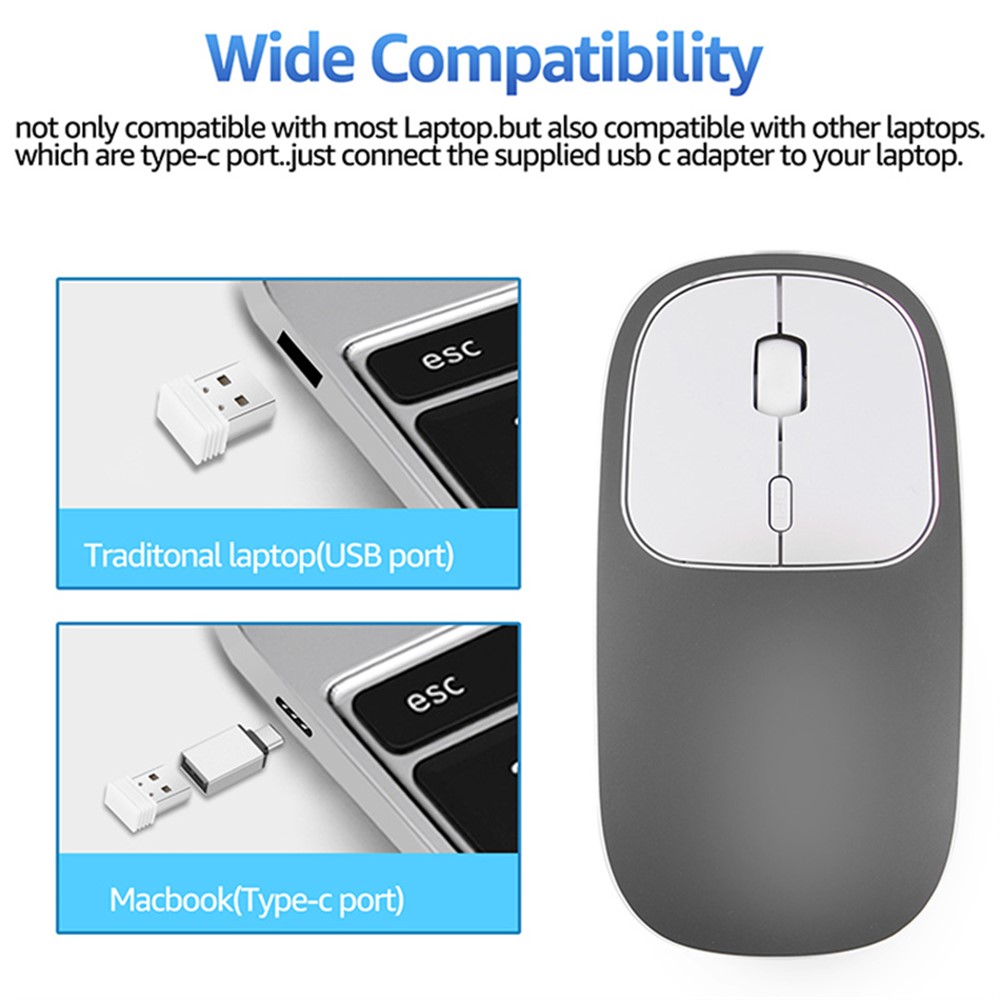 Wiederaufladbare Kabellose 2.4G-Maus Aus Aluminiumlegierung Mit Typ-C-Adapter - Grau-9