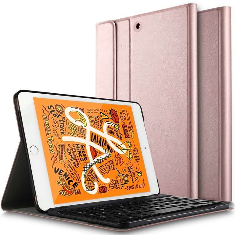 2-in-1 Detachable Bluetooth Keyboard Leather Stand Case for iPad mini (2019) 7.9 inch - Rose Gold-2