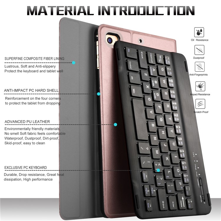 2-in-1 Detachable Bluetooth Keyboard Leather Stand Case for iPad mini (2019) 7.9 inch - Rose Gold-3