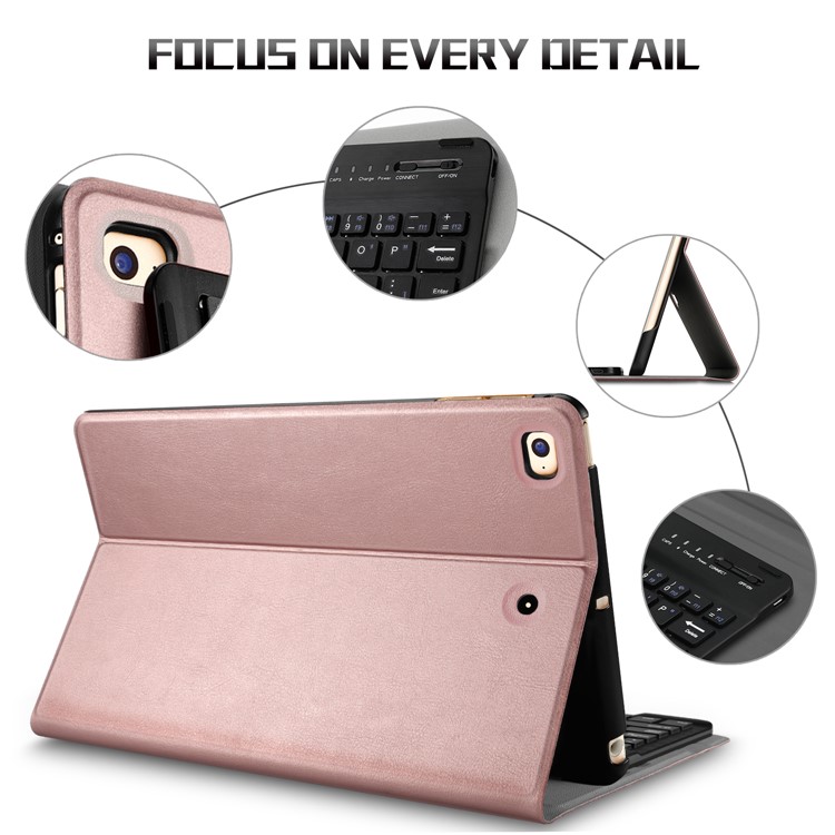 2-in-1 Detachable Bluetooth Keyboard Leather Stand Case for iPad mini (2019) 7.9 inch - Rose Gold-4