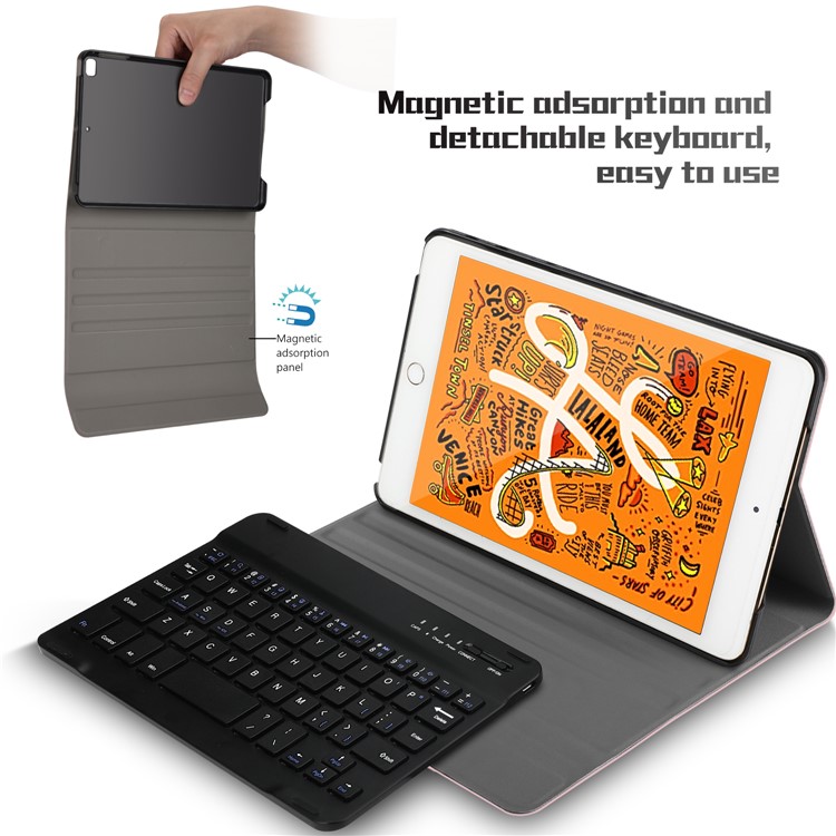 2-in-1 Detachable Bluetooth Keyboard Leather Stand Case for iPad mini (2019) 7.9 inch - Rose Gold-8